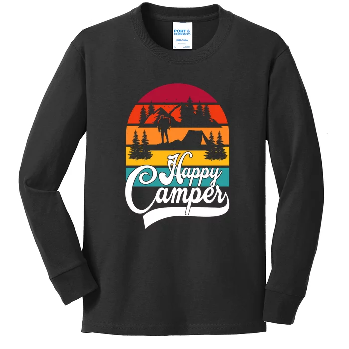 Vintage Funny Camping Hiking Lover Present Happy Camper Gift Kids Long Sleeve Shirt