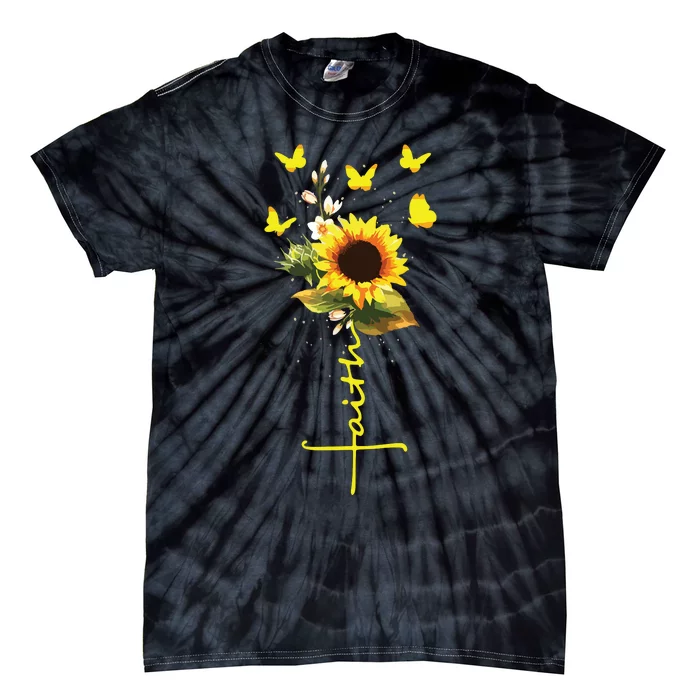 Vintage Faith Cross Sunflower Butterflies Flowers Christians Tie-Dye T-Shirt