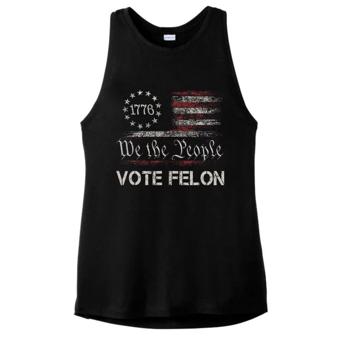 Vote Felon Convicted Felon Funny Pro Trump 2024 Usa Flag Ladies Tri-Blend Wicking Tank