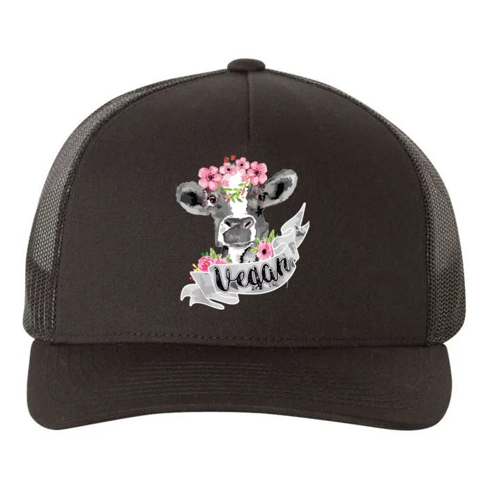 Vegan Funny Cow With Flower Headband Gift Yupoong Adult 5-Panel Trucker Hat