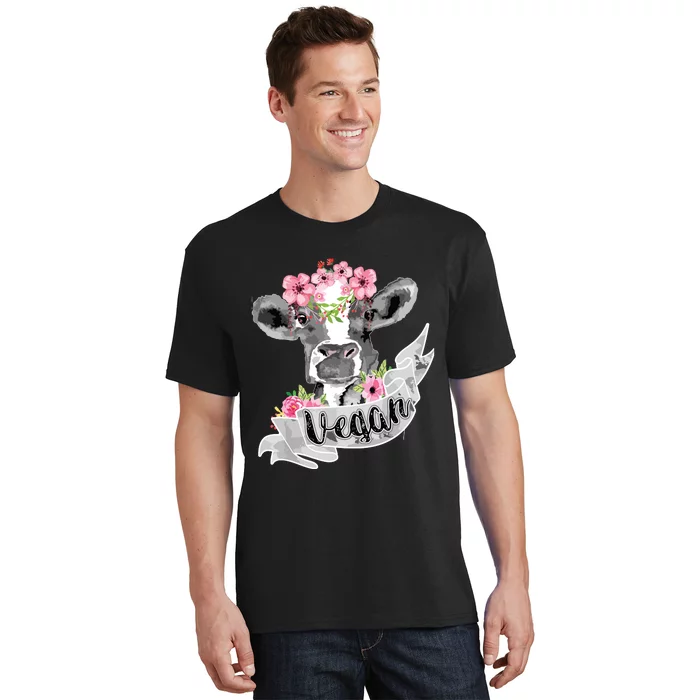 Vegan Funny Cow With Flower Headband Gift T-Shirt