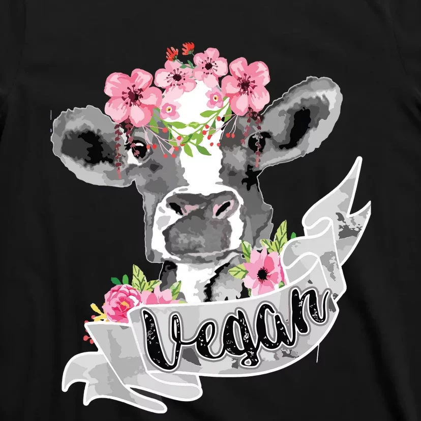 Vegan Funny Cow With Flower Headband Gift T-Shirt