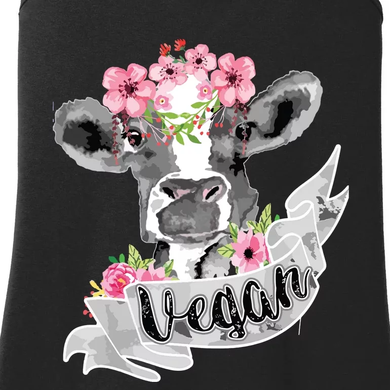 Vegan Funny Cow With Flower Headband Gift Ladies Essential Tank