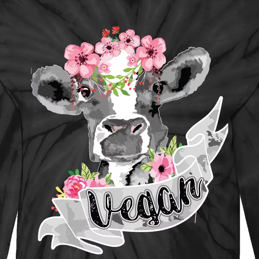 Vegan Funny Cow With Flower Headband Gift Tie-Dye Long Sleeve Shirt