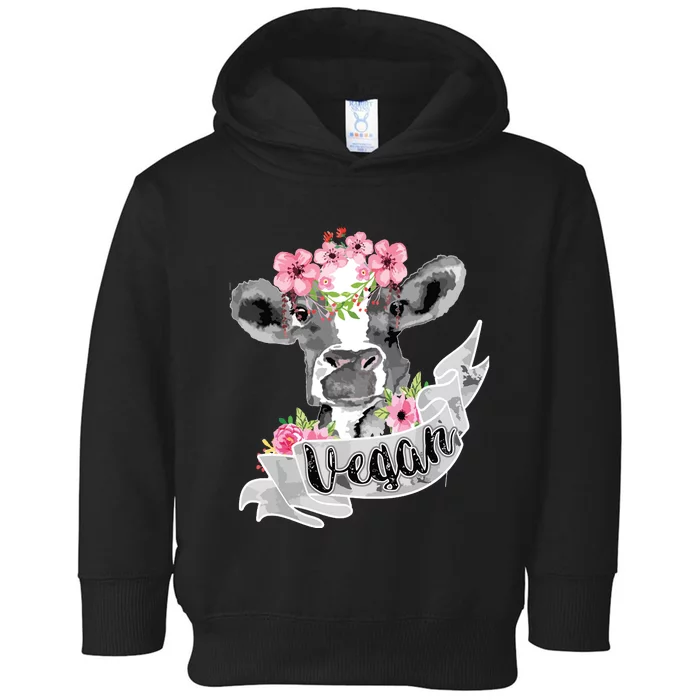 Vegan Funny Cow With Flower Headband Gift Toddler Hoodie