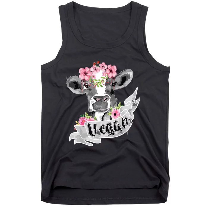 Vegan Funny Cow With Flower Headband Gift Tank Top