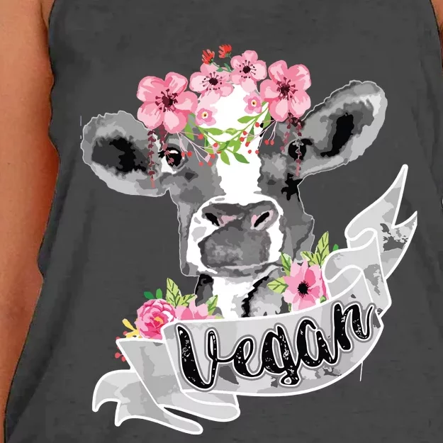 Vegan Funny Cow With Flower Headband Gift Women's Knotted Racerback Tank