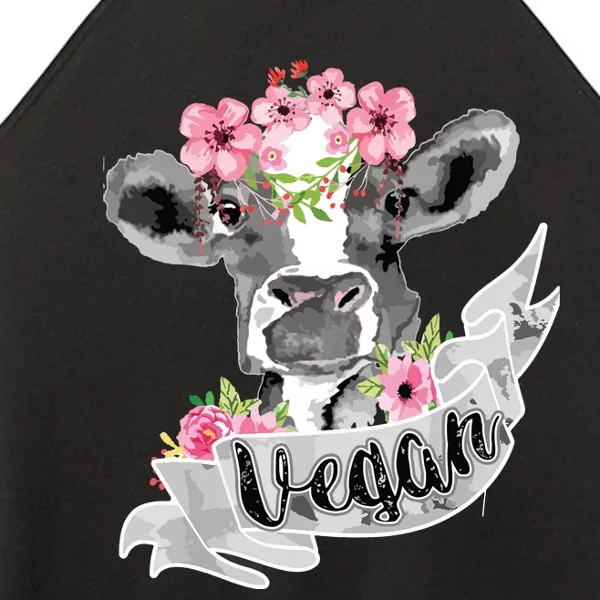 Vegan Funny Cow With Flower Headband Gift Women’s Perfect Tri Rocker Tank