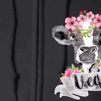 Vegan Funny Cow With Flower Headband Gift Full Zip Hoodie