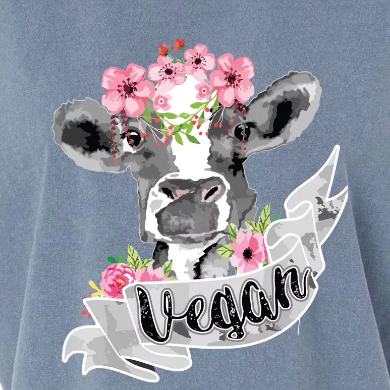 Vegan Funny Cow With Flower Headband Gift Garment-Dyed Women's Muscle Tee