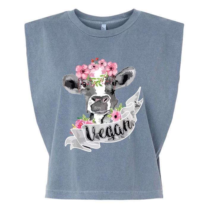 Vegan Funny Cow With Flower Headband Gift Garment-Dyed Women's Muscle Tee