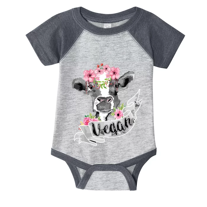 Vegan Funny Cow With Flower Headband Gift Infant Baby Jersey Bodysuit