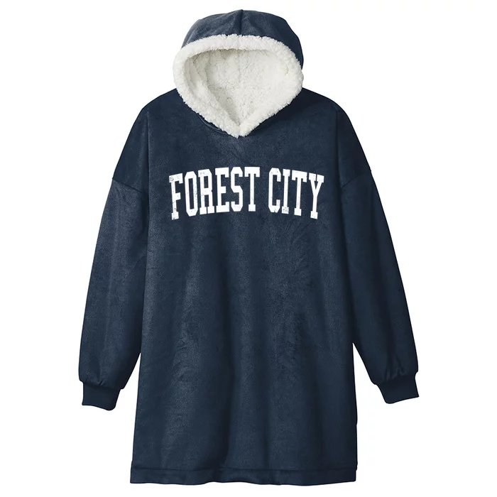 Vintage Forest City Fl Distressed Black Varsity Style Gift Hooded Wearable Blanket