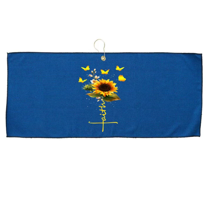 Vintage Faith Cross Sunflower Butterflies Flowers Christians Large Microfiber Waffle Golf Towel