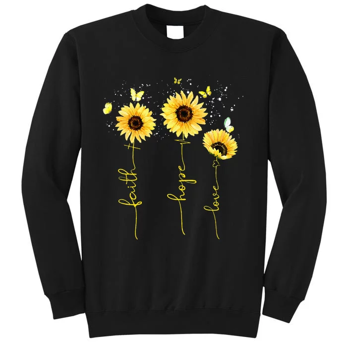 Vintage Faith Cross Hope Love Sunflower Butterfly Christian Tall Sweatshirt