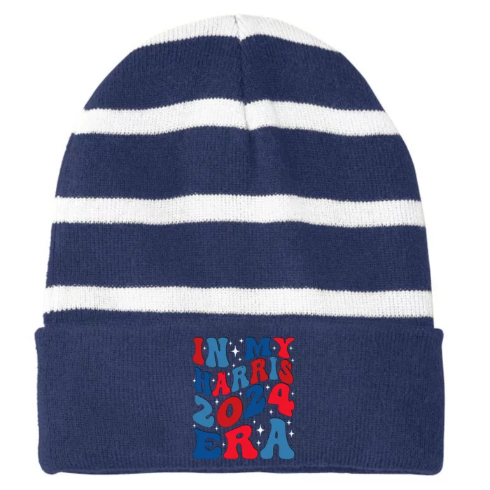 Vote For Democracy Vote Kamala Harris In My Harris Era 2024 Striped Beanie with Solid Band