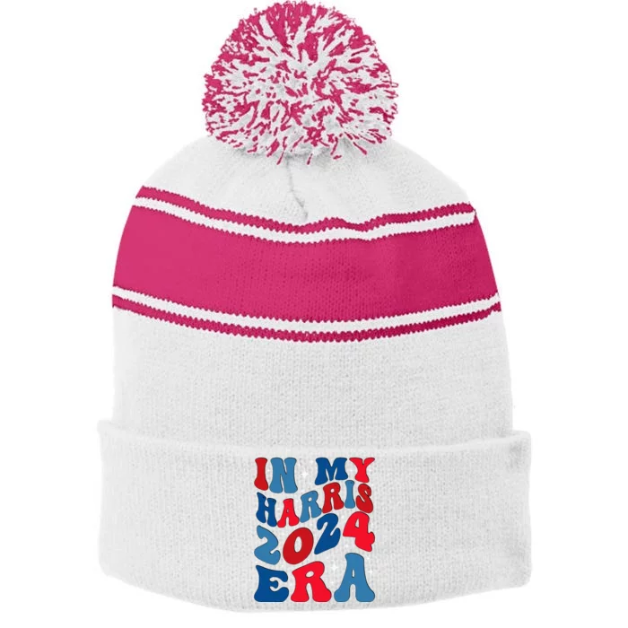 Vote For Democracy Vote Kamala Harris In My Harris Era 2024 Stripe Pom Pom Beanie