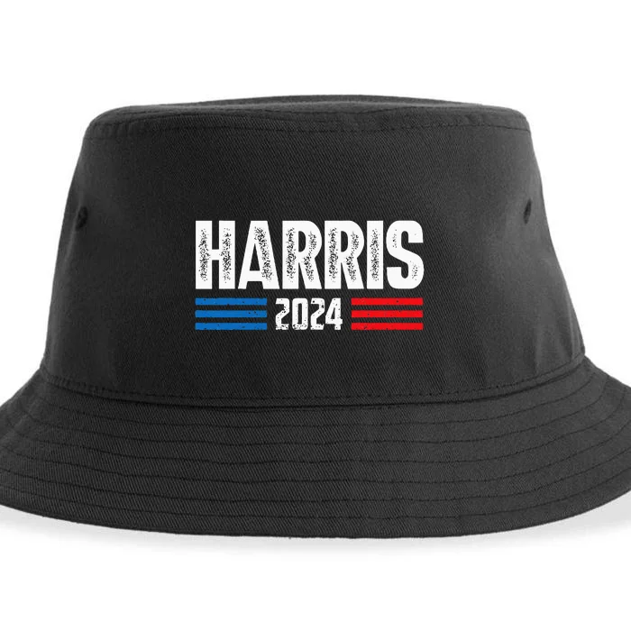 Vote For Democracy Retro Us Flag Vote Kamala Harris 2024 Sustainable Bucket Hat