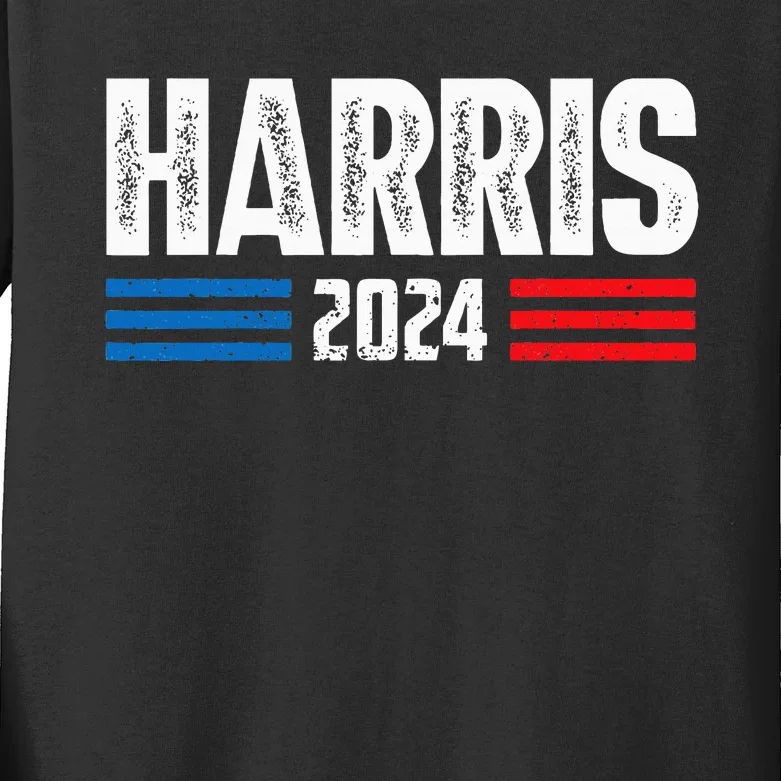 Vote For Democracy Retro Us Flag Vote Kamala Harris 2024 Kids Long Sleeve Shirt