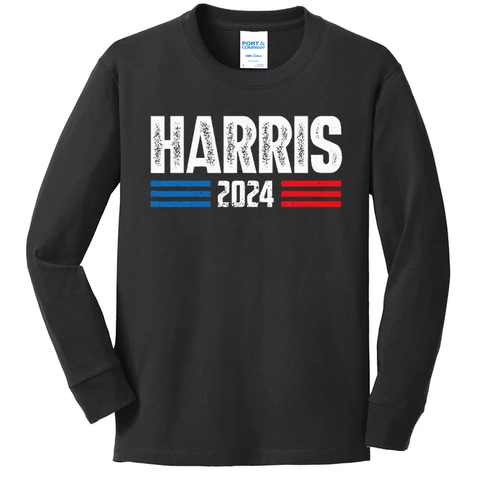 Vote For Democracy Retro Us Flag Vote Kamala Harris 2024 Kids Long Sleeve Shirt