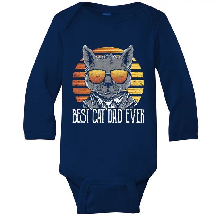 Vintage Fathers Day Funny Cat Lovers Gift Best Cat Dad Ever Meaningful Gift Baby Long Sleeve Bodysuit