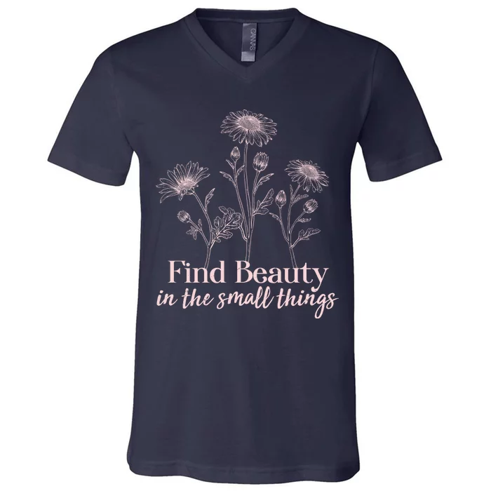 Vintage Floral Daisies Find Beauty In The Small Things V-Neck T-Shirt