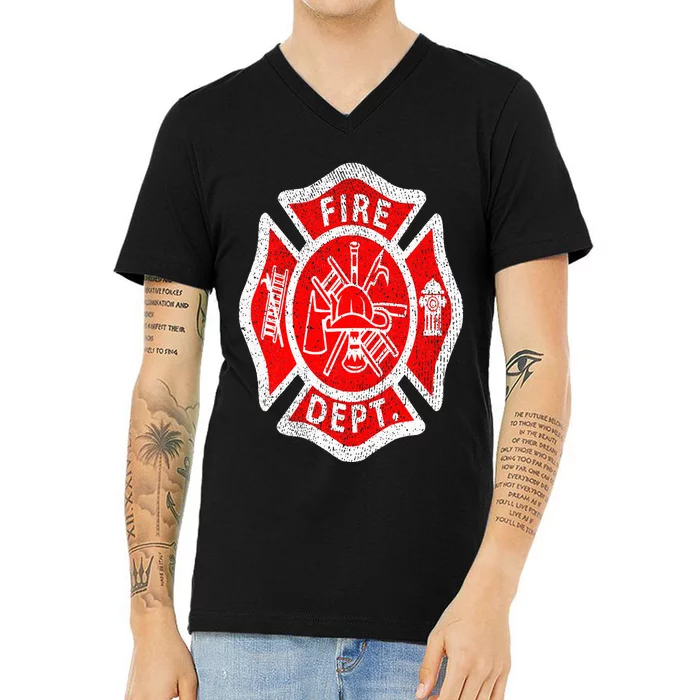 Vintage Fire Department Uniform Fireman Firefighter V-Neck T-Shirt