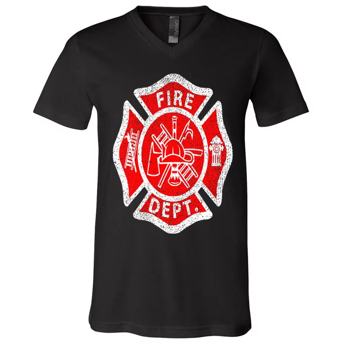 Vintage Fire Department Uniform Fireman Firefighter V-Neck T-Shirt