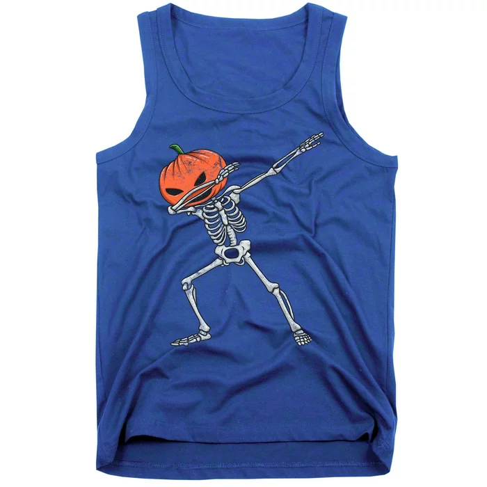 Vintage Funny Dabbing Skeleton Pumpkin Head Halloween Dab Gift Tank Top