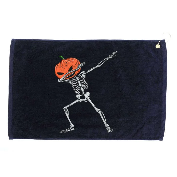 Vintage Funny Dabbing Skeleton Pumpkin Head Halloween Dab Gift Grommeted Golf Towel