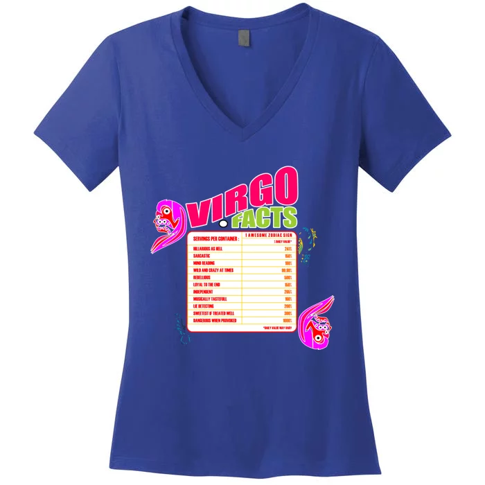 Virgo Facts Daily Serving Per Container Funny Virgo Zodiac Cute Gift Women's V-Neck T-Shirt