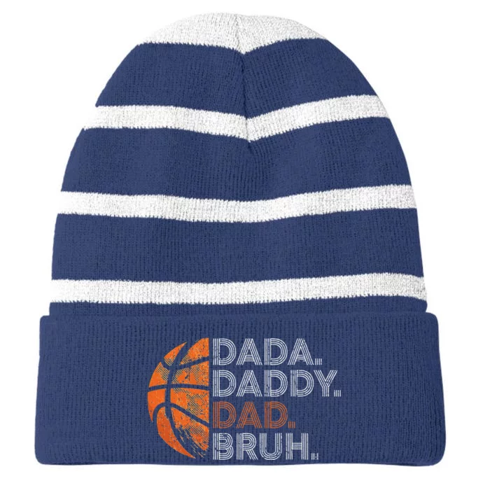 Vintage FatherS Day Dada Daddy Dad Bruh Basketball Striped Beanie with Solid Band