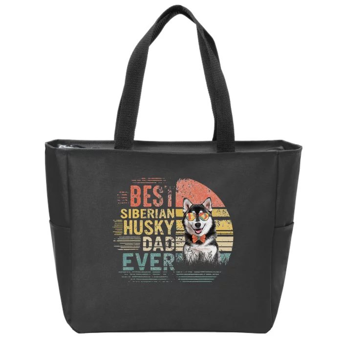 Vintage Fathers Day Retro Best Siberian Husky Dad Ever Zip Tote Bag