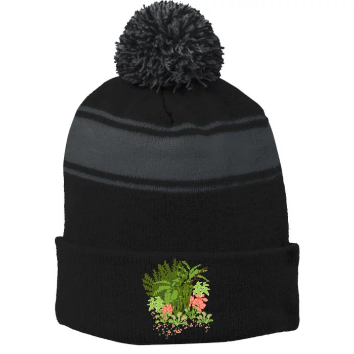 Venus Flytrap Floral Stripe Pom Pom Beanie