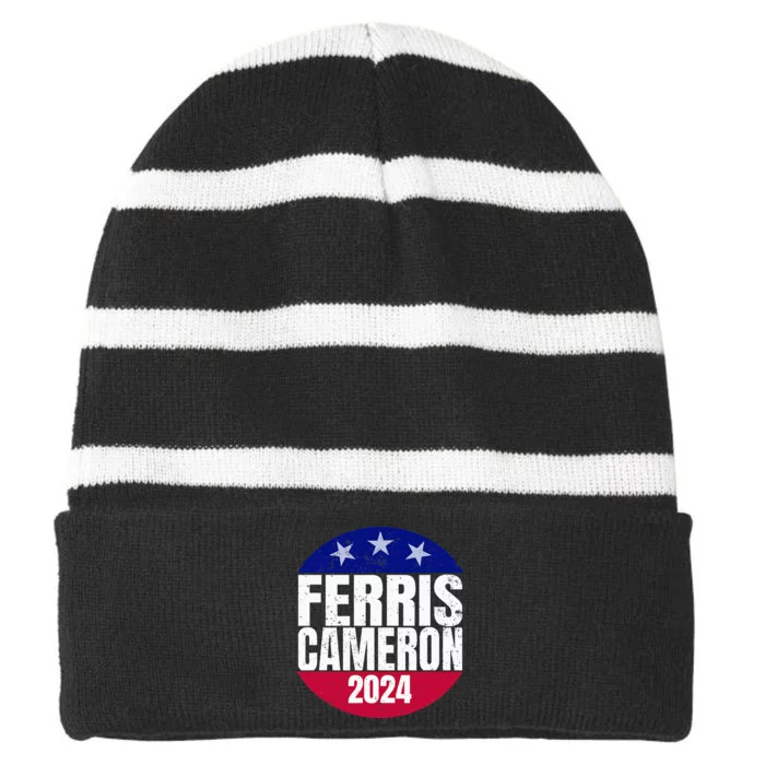 Vote For Ferris Cameron 2024 Election Funny Save Striped Beanie with Solid Band