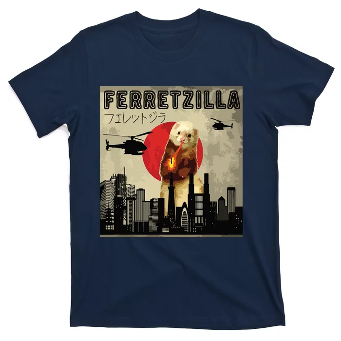 Vintage Funny Ferret Japanese Sunset Style Ferretzilla T-Shirt