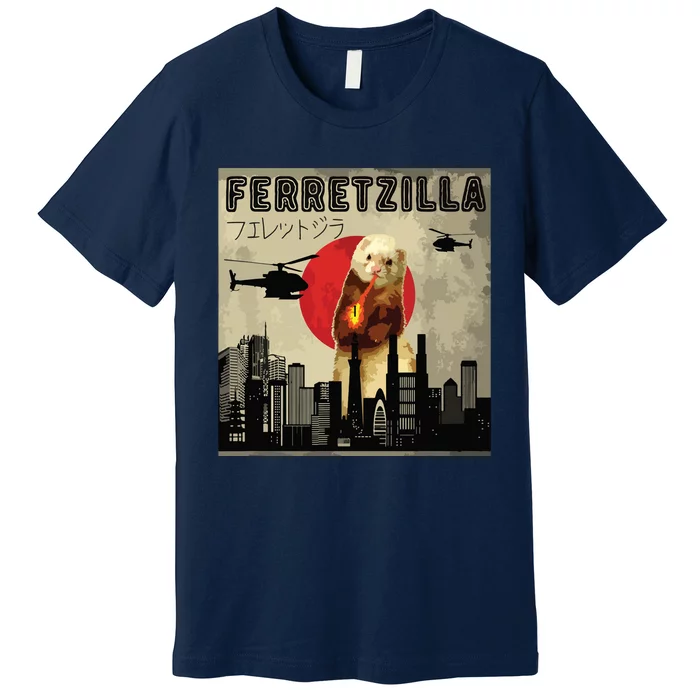 Vintage Funny Ferret Japanese Sunset Style Ferretzilla Premium T-Shirt