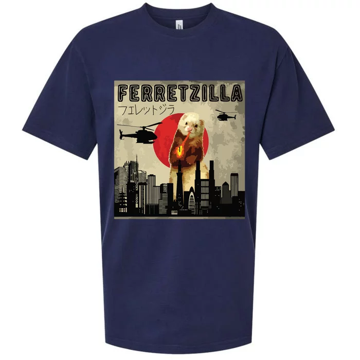 Vintage Funny Ferret Japanese Sunset Style Ferretzilla Sueded Cloud Jersey T-Shirt