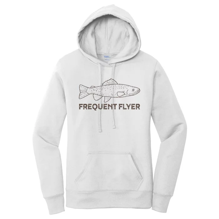 Vintage Fly Fishing Frequent Flyer Trout Fishing Women's Pullover Hoodie