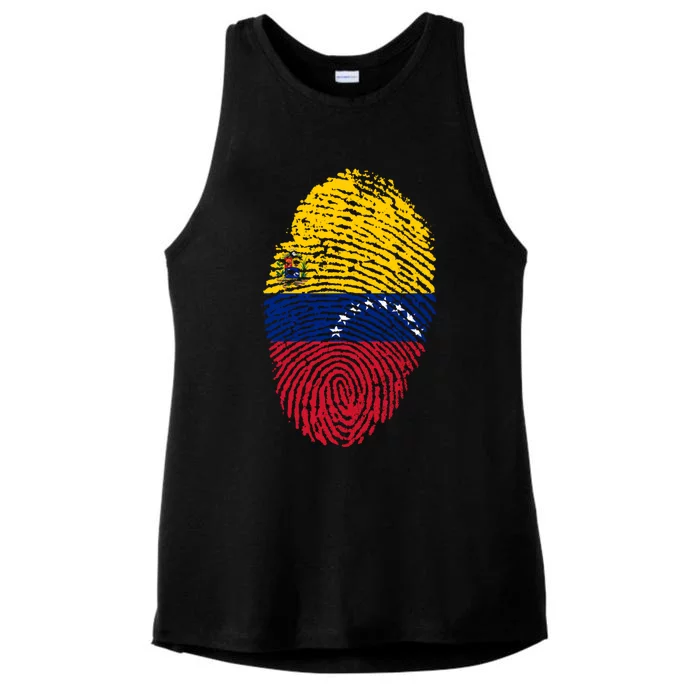 Venezuela Flag Fingerprint Great Gift Ladies Tri-Blend Wicking Tank