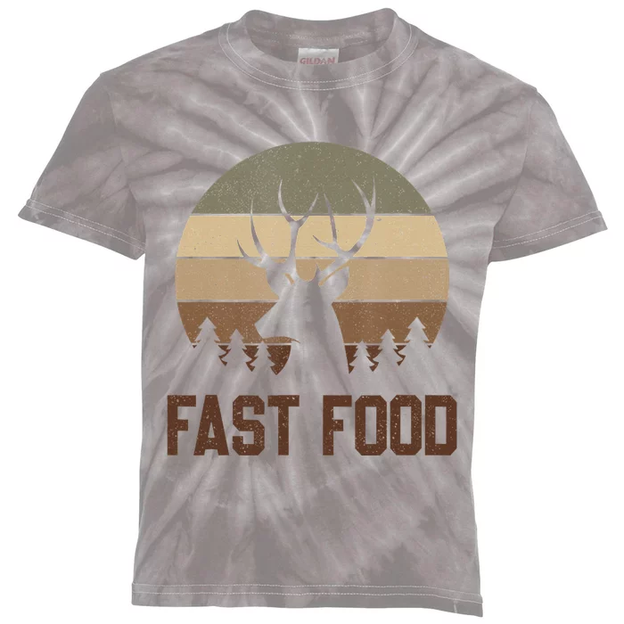 Vintage Fast Food Hunter Deer Hunting Kids Tie-Dye T-Shirt