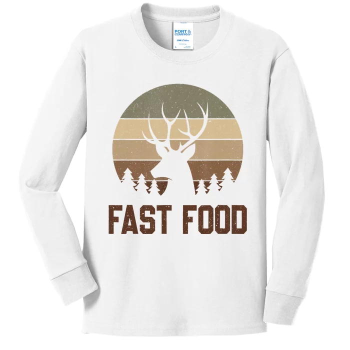 Vintage Fast Food Hunter Deer Hunting Kids Long Sleeve Shirt