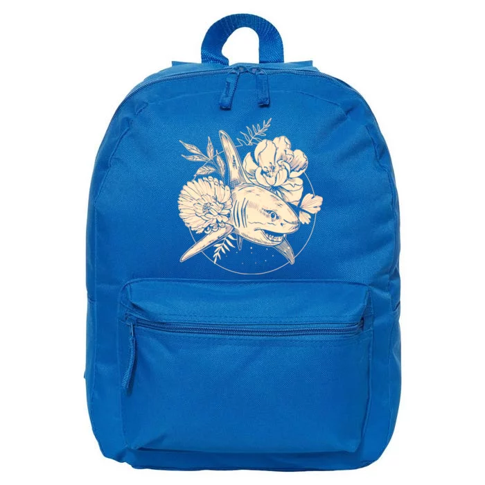 Vintage Flower Floral Shark 16 in Basic Backpack