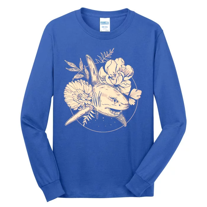 Vintage Flower Floral Shark Tall Long Sleeve T-Shirt