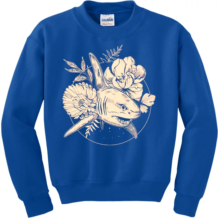 Vintage Flower Floral Shark Kids Sweatshirt