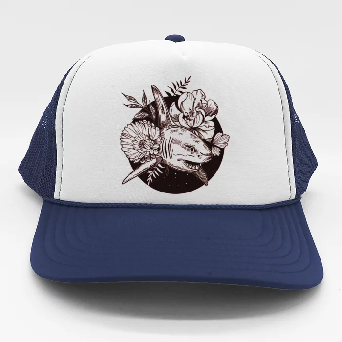 Vintage Flower Floral Shark Trucker Hat