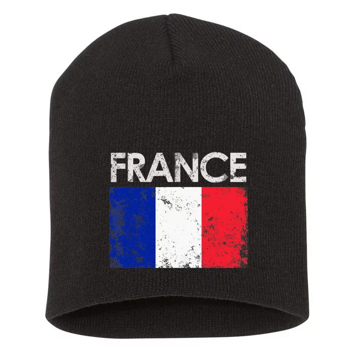 Vintage France French Flag Pride Gift Short Acrylic Beanie