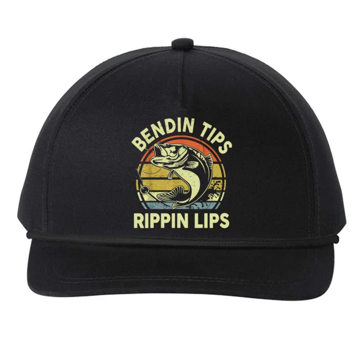 Vintage Fishing Funny Bending Tips Rippin Lips Bass Dad Gift Snapback Five-Panel Rope Hat