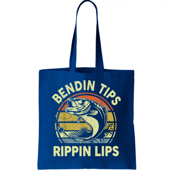 Vintage Fishing Funny Bending Tips Rippin Lips Bass Dad Gift Tote Bag