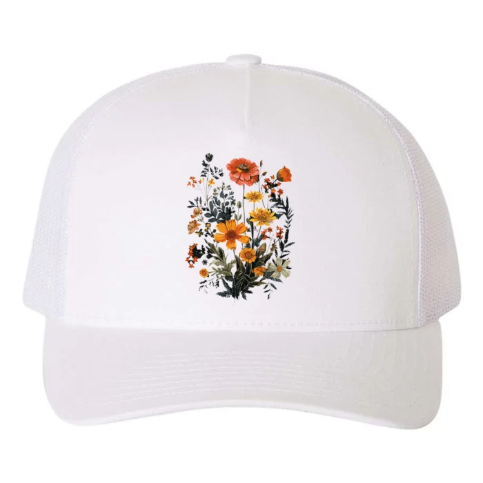 Vintage Flowers Floral Pressed Flower Yupoong Adult 5-Panel Trucker Hat